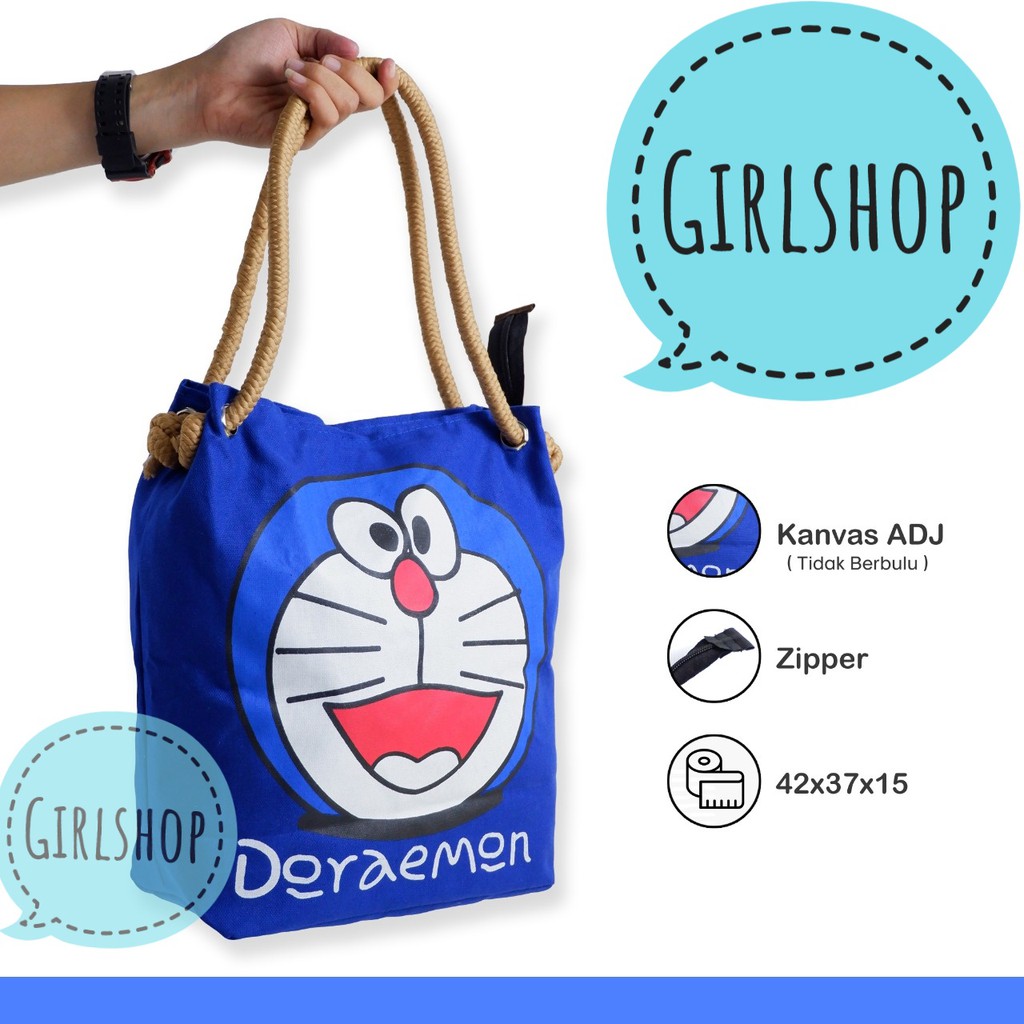 Tote Bag Kanvas Tali Sumbu Motif Doraemon