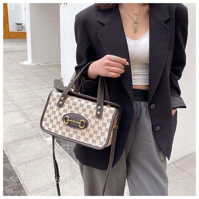 SG9533 syafniegalery Monogram Leater SQ Hand Bag import tas wanita