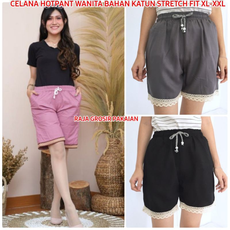 Celana Hotpants Katun Stretch Variasi Renda / Celana Pendek wanita