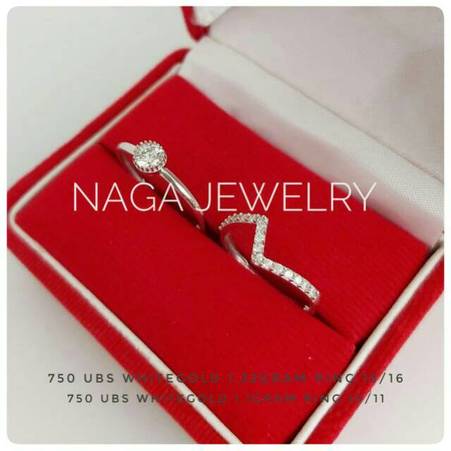 Cincin emas putih tumpuk solitaire emas 750  siz 10-16