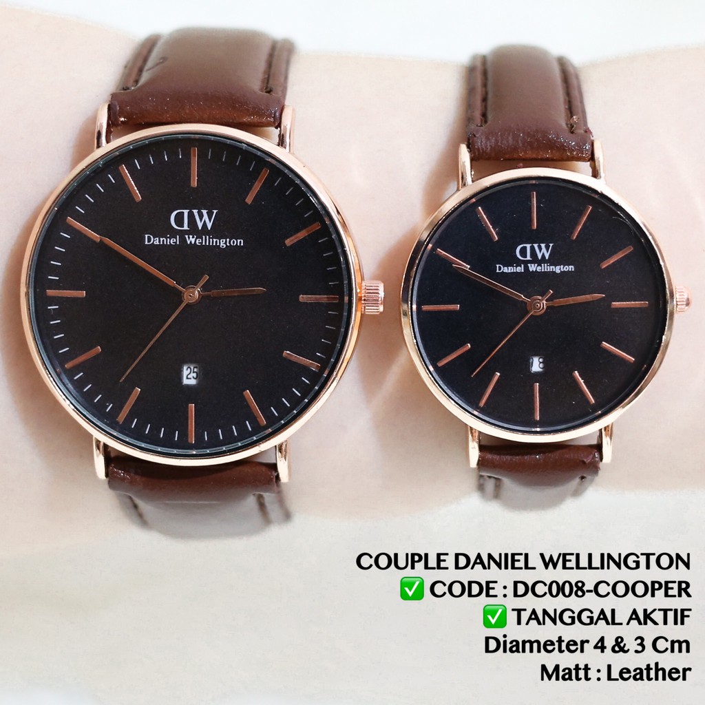 Jam tangan couple tanggal aktif tali kulit leather harga satuan grosir DC021