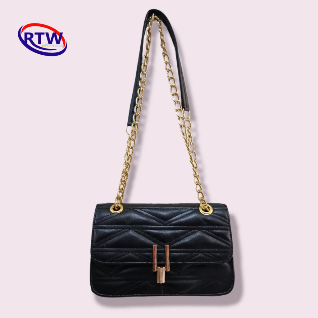 Tas Selempang Bahu Wanita Korea Shoulder Bag PU Leather Tuup Kunci Tali Rantai