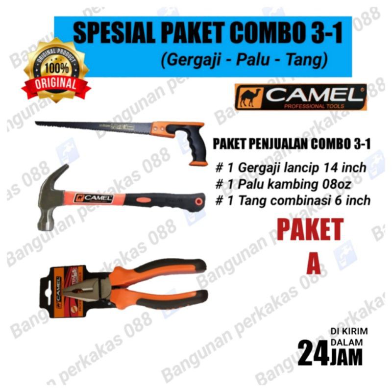 PAKET COMBO 3-1 Gergaji Lancip - Palu Kambing - Tang Lancip - Tang potong - Tang combinasi 3pcs