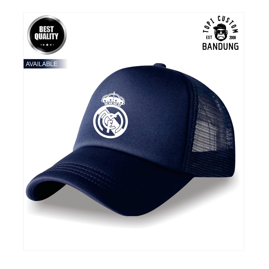 Topi Trucker REAL MADRID Pria Wanita Topi Jaring Jala REAL MADRID Trucker Cap Bisa Tulis Nama Bisa COD Gratis Masker Original High Premium Qualit