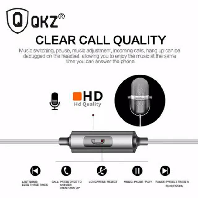 QKZ EQ1 with Mic EQ1 Hifi Stereo Bass 3D Sound Earphone