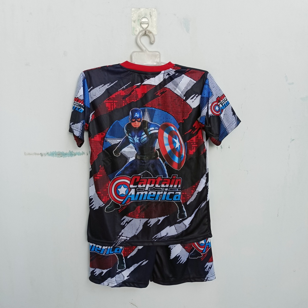 SETELAN ANAK CAPTAIN AMERICA/SETELAN BAJU TIDUR CAPTAIN AMERICA FULL PRINTING USIA 2-12THN