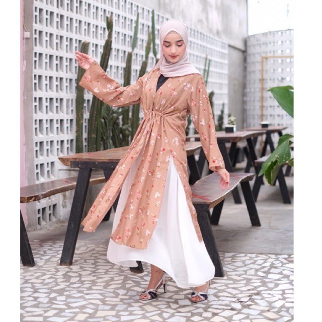 Long Outer Ikat Serut Motif Flora Lakulla / Cardigan Motif Bunga