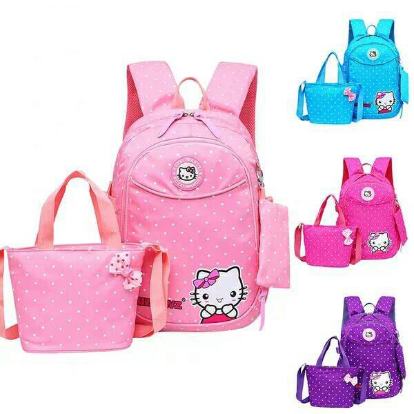 Tas Ransel Anak Sekolah Karakter Bag Backpack Lucu Motif Cartoon Hello Kitty Cute 3in1 Set