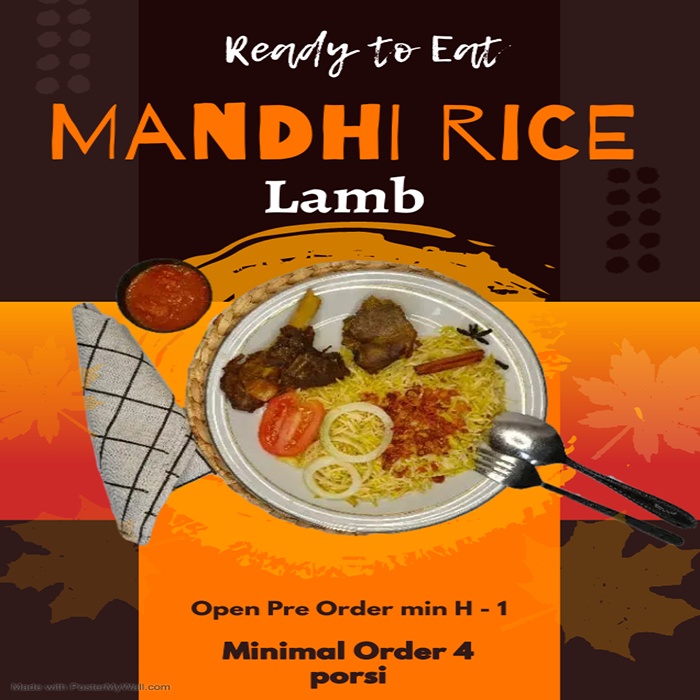 

Nasi Mandhi Ayam atau Kambing Siap Saji plus Timun , Sambal & Bawang Bombay
