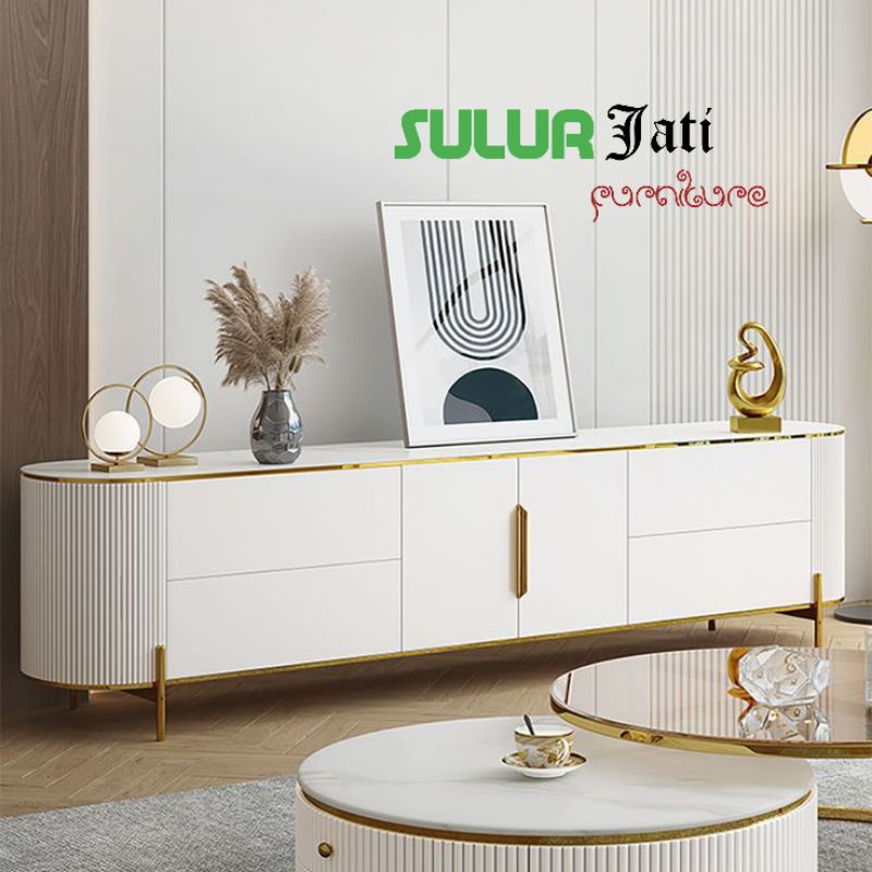 meja tv gold white