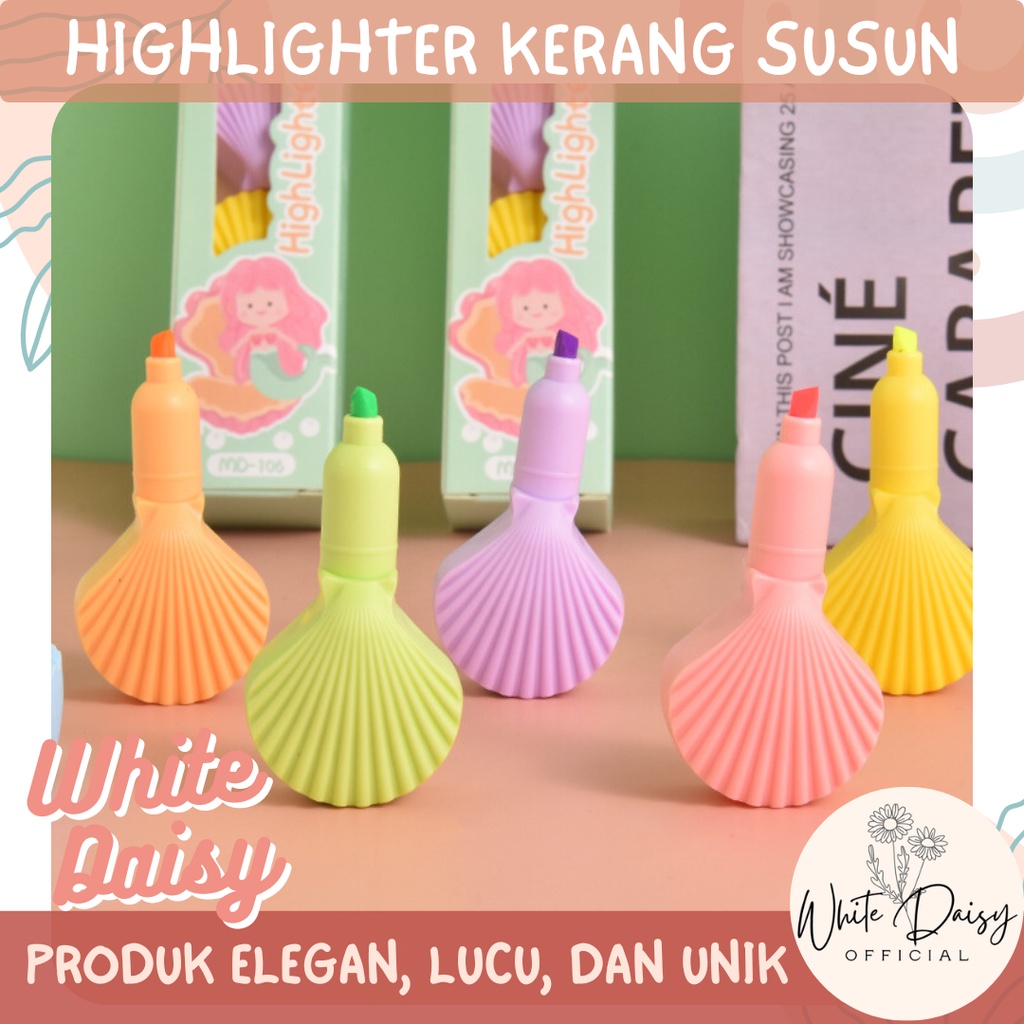 

highlighter / stabilo kerang susun premium bentuk clamp warna pastel lucu imut