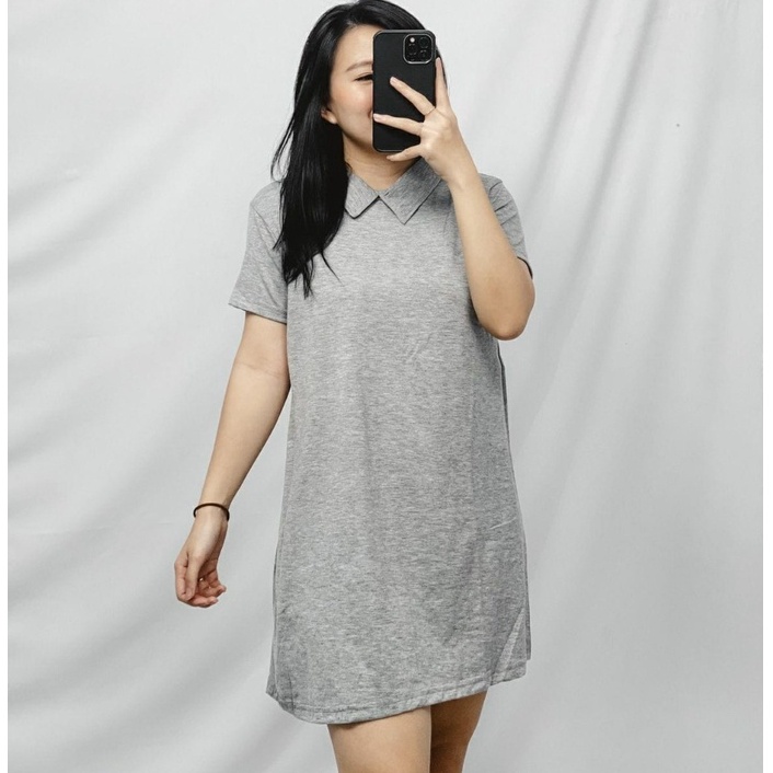 HOPYLOVY - Dress Wanita Kerah Polos bahan Soft Spandek Dress Miyuki