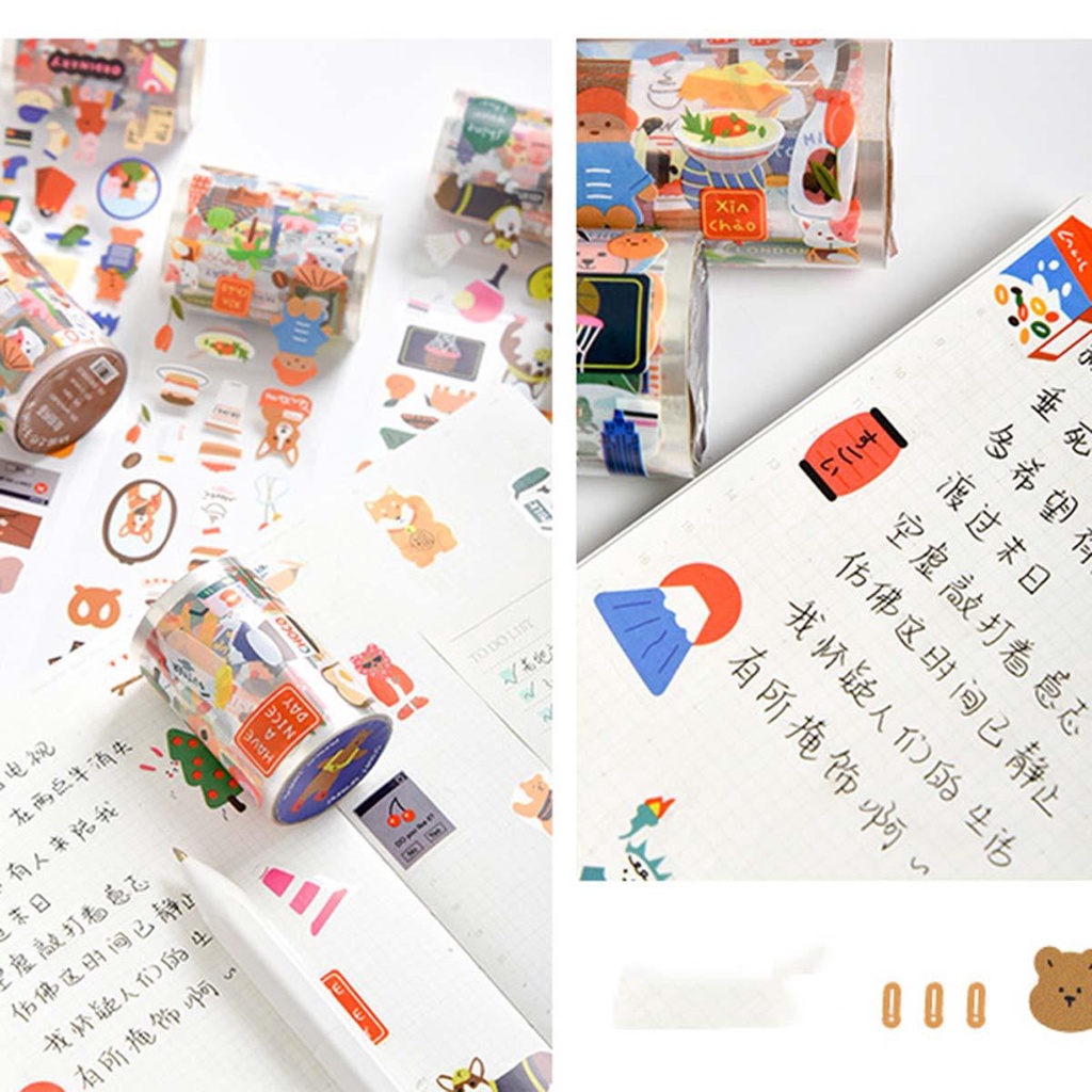 Lanfy Tape Perekat Kawaii Gadis Kantor Sekolah Global Travel Stationery Diary Stiker