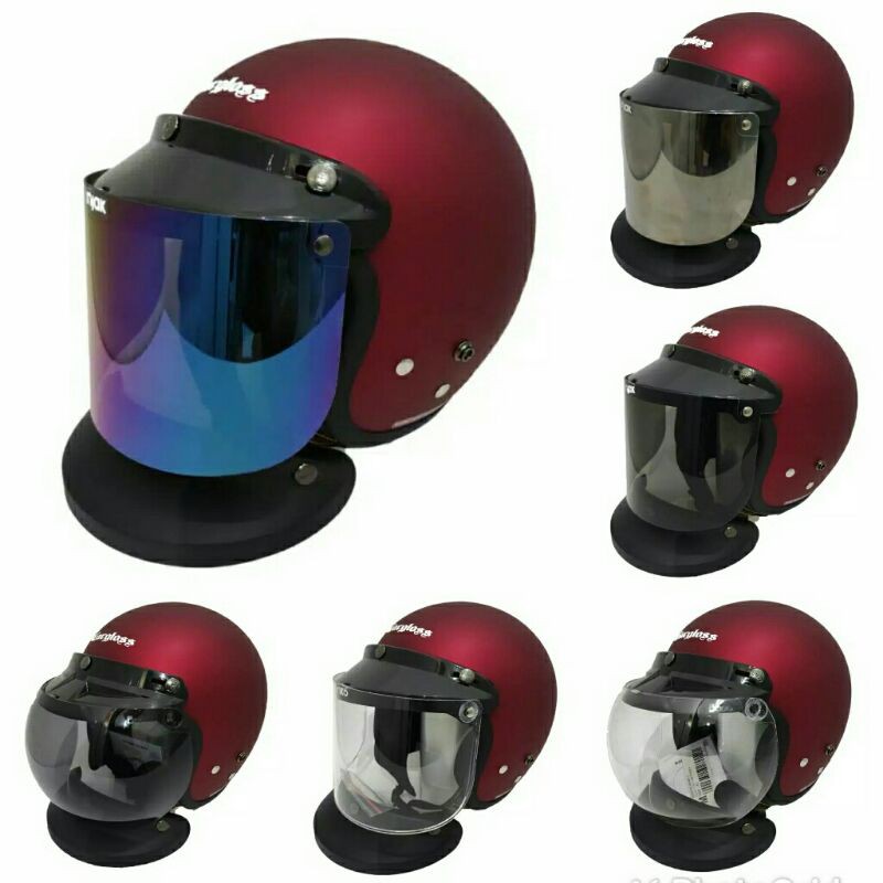 helm Cargloss CFM ORIGINAL merah marun doff dengan kaca datar flat visor retro