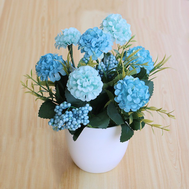 BUNGA POT HIAS BUNGA DANDELION SET POT BUNGA ARTIFISIAL IMPORT BP8816-Biru