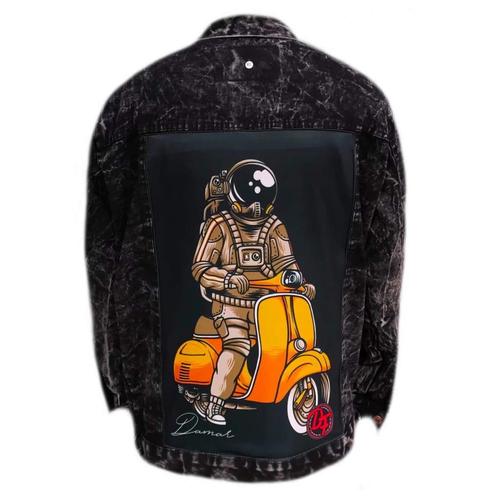 JAKET JEANS PRINTING Denim Pria Sandwash Distro L XL (Size XXL dan 3XL beda katalog) - Black Sandwash I-7