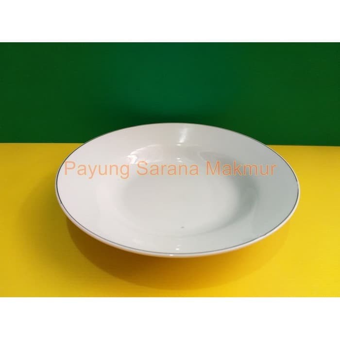Piring Porselen Beling Makan Cekung Keramik 9" Lis Mas Merk Jm
