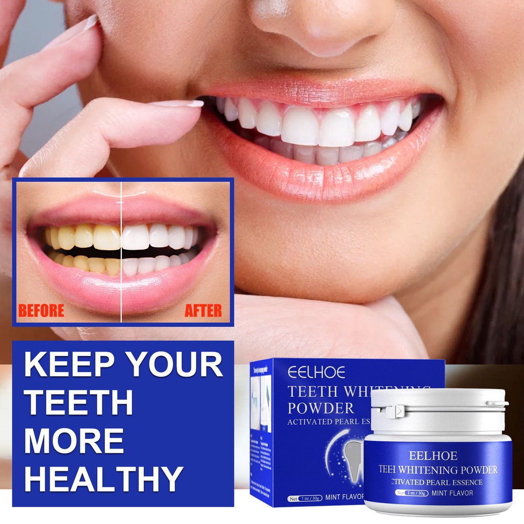 EELHOE Pemutih Gigi Serbuk 30g Teeth Whitening Powder Odol Serbuk Pemutih Gigi Kuning Penghilang Kar