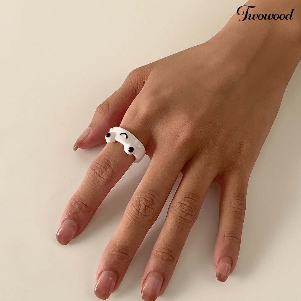 Twowood Frog Shape Colorful Women Ring Resin Animal Pattern Finger Ring Jewelry Accessory
