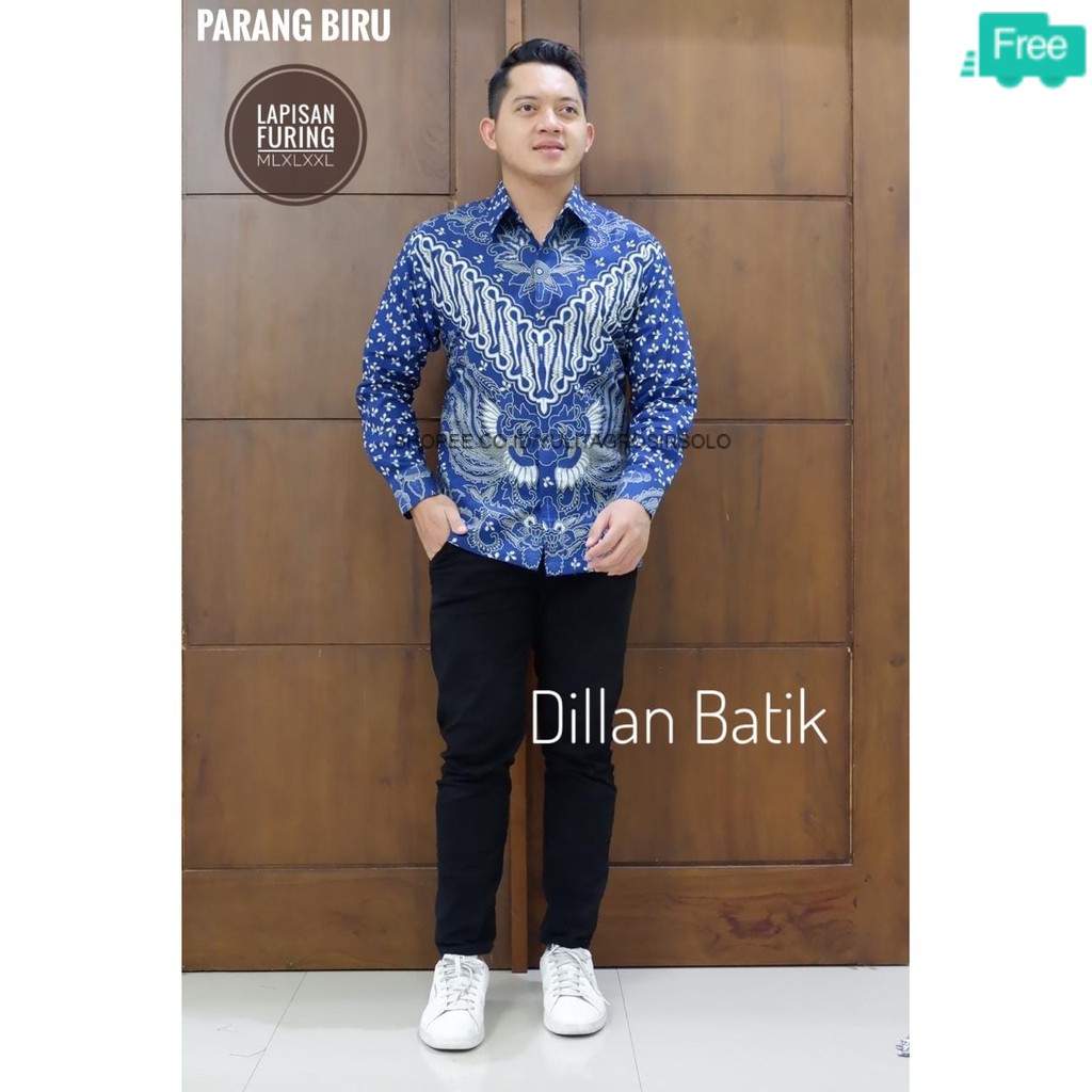 1 EKSKLUSIF BATIK PRIA MOTIF PARANG BIRU KEKINIAN SRAGEN