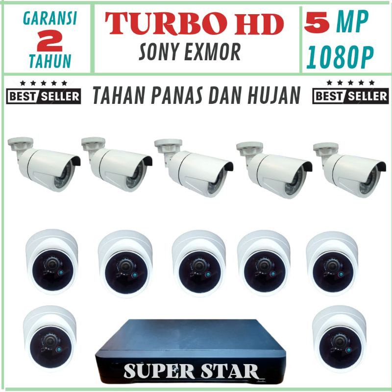 PAKET CCTV 16 CHANNEL 12 KAMERA LENSA 5 MP 1080P IC SONY TURBO HD TAHAN PANAS DAN HUJAN