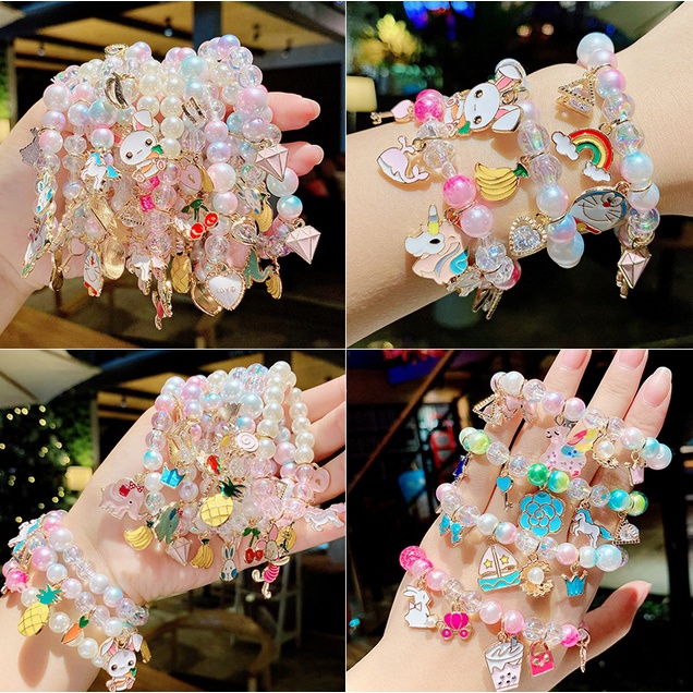 Gelang Wanita Korea Model Manik Batu Kristal Fashion Anak Perempuan Lucu Aksesoris Gelang Tari Import GLG6-1