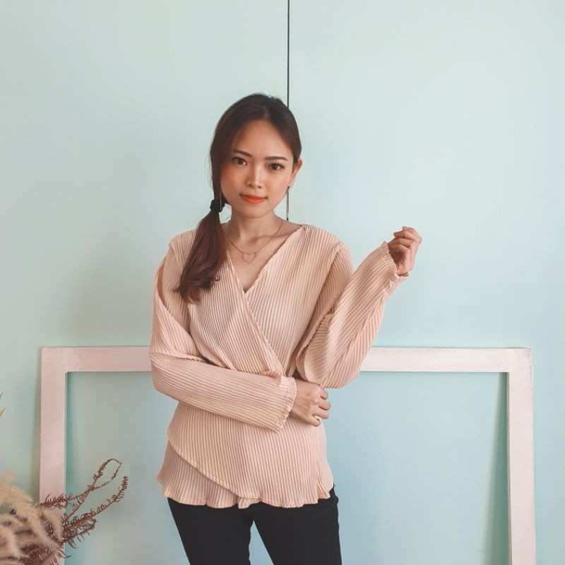 original korea atasan plisket premium pleated top blouse plisket bahan premium import ONIEL TOP