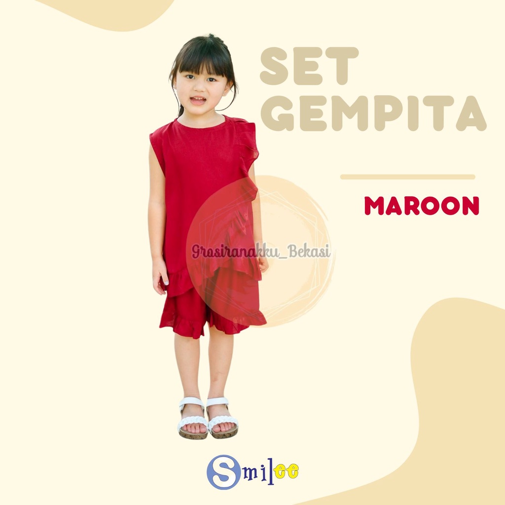 Setelan Anak Rayon Gempita Smilee Warna Maroon Size 1-5 Thn