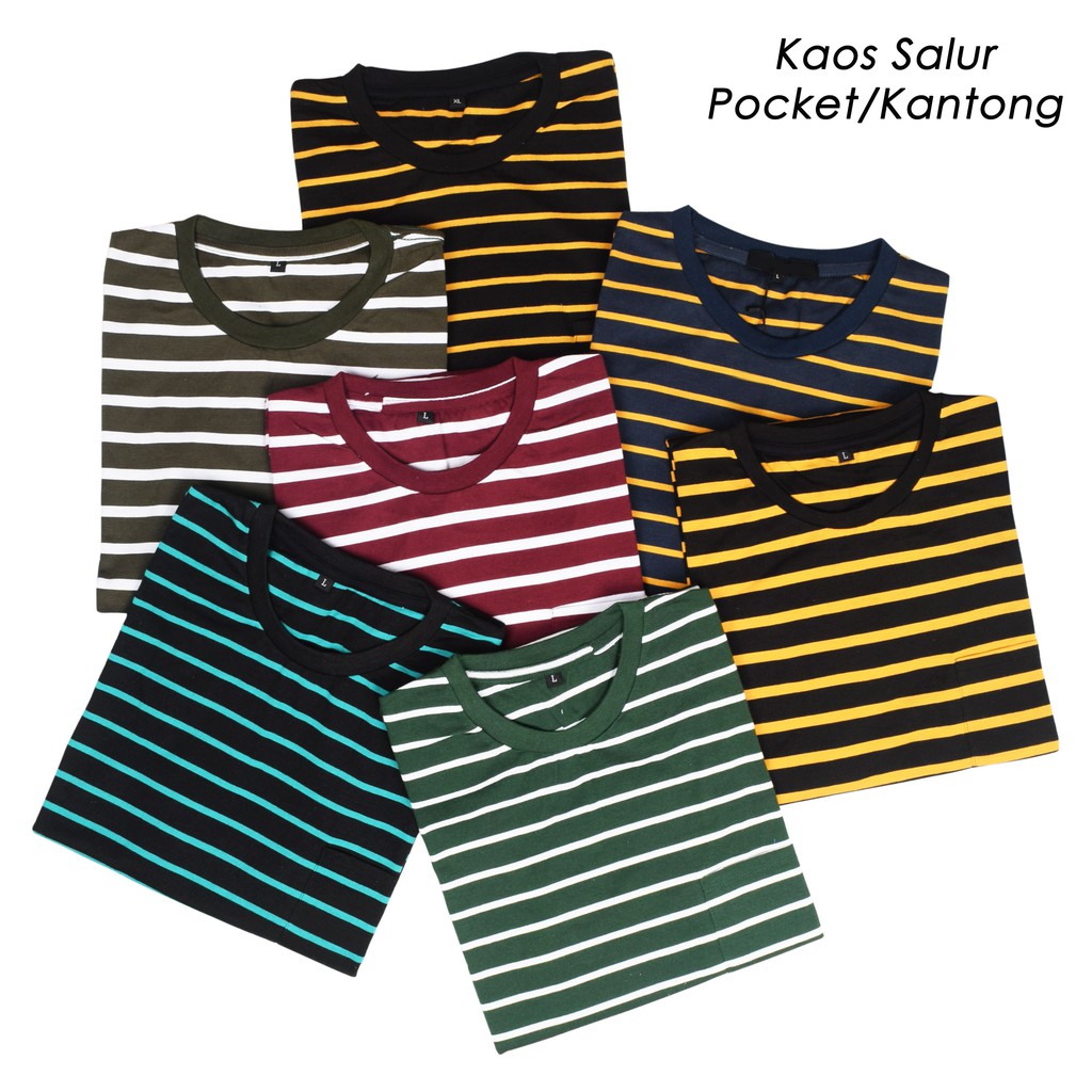 Download Kaos Pria/Kaos Cowok Salur/ Stripe Pocket/ Kantong/ Saku Premium Bahan Cotton CVC SIze M,L,XL ...