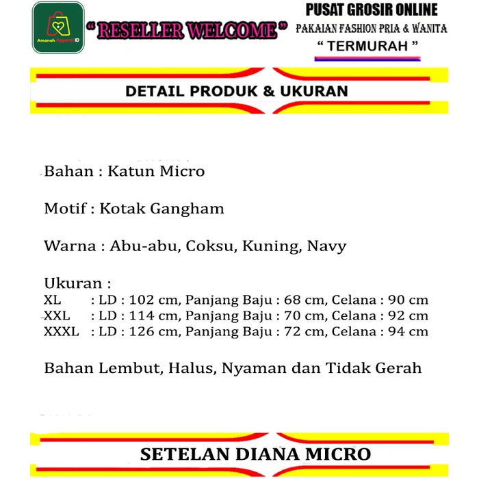 Baju Setelan Wanita Muslim DIANA MICRO Katun Big Size XL-XXXL / 23954-23962