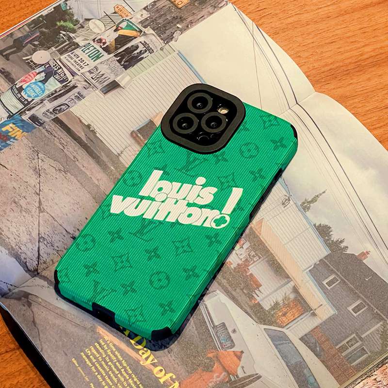 Lens Protect Ftd Fashion Green LV Louis Vuitton Logo Vertical Lines Phone Case Suitable for IPhone X Xr Xs 11 12 13 Pro Max Iphone Xr Ftd High Quality TPU Material Mobile Phone Case Hot