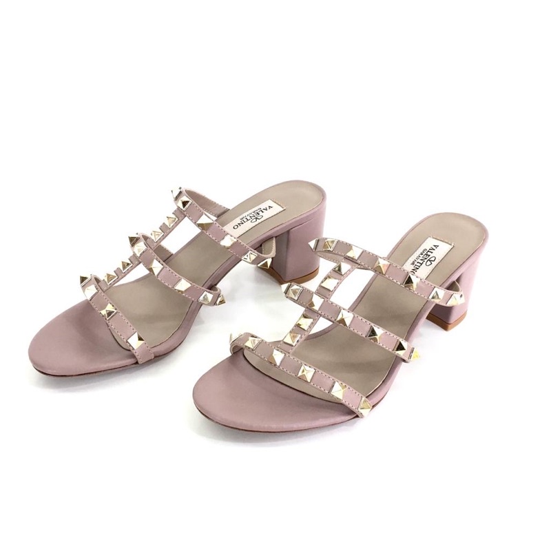 Valentino Garavani Rockstud Block Heel Slides Sandals Heels Sepatu Hak tinggi original authentic