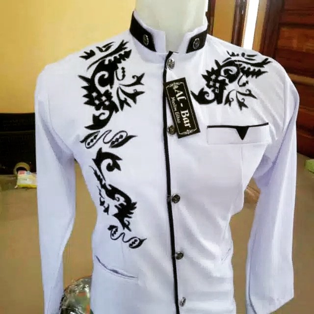 AN Jasko Jas Koko Original Putih Bordir Motif  3 Naga Hitam