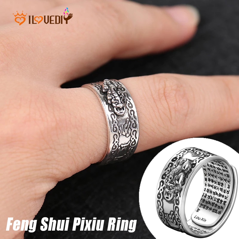 Cincin Jimat Feng Shui Adjustable Motif Ukir Tulisan Untuk Pria / Wanita