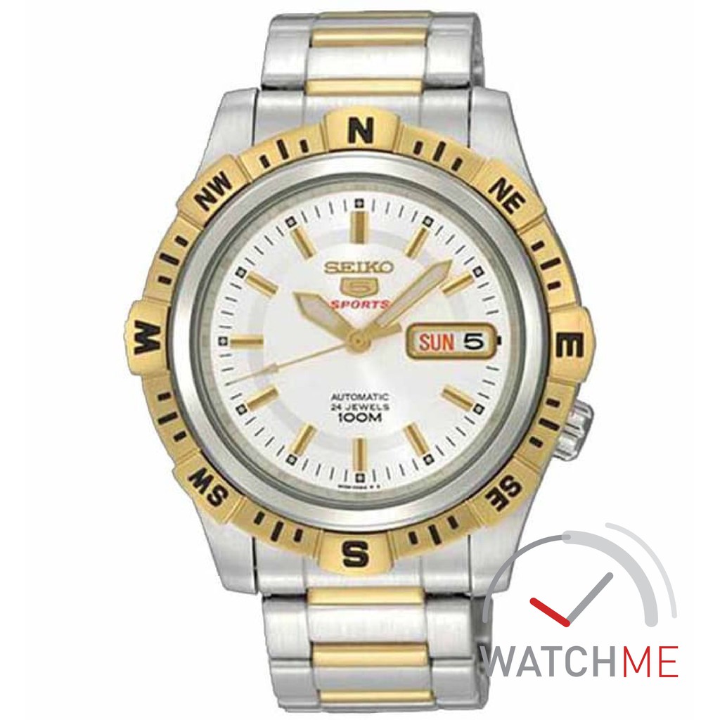 Jam Tangan Seiko 5 SRP142K1 Automatic Sport Silver Dial Gold 100m Stainless Steel Original Garansi