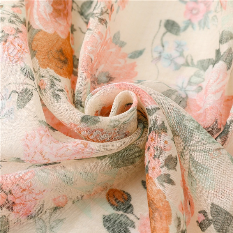 ITSFRIDAY 052214 Premium Scarf Selendang Pashmina Syal Shawl Pasmina Hijab Import Motif Flower Bougenville Pink CreamTassel-5