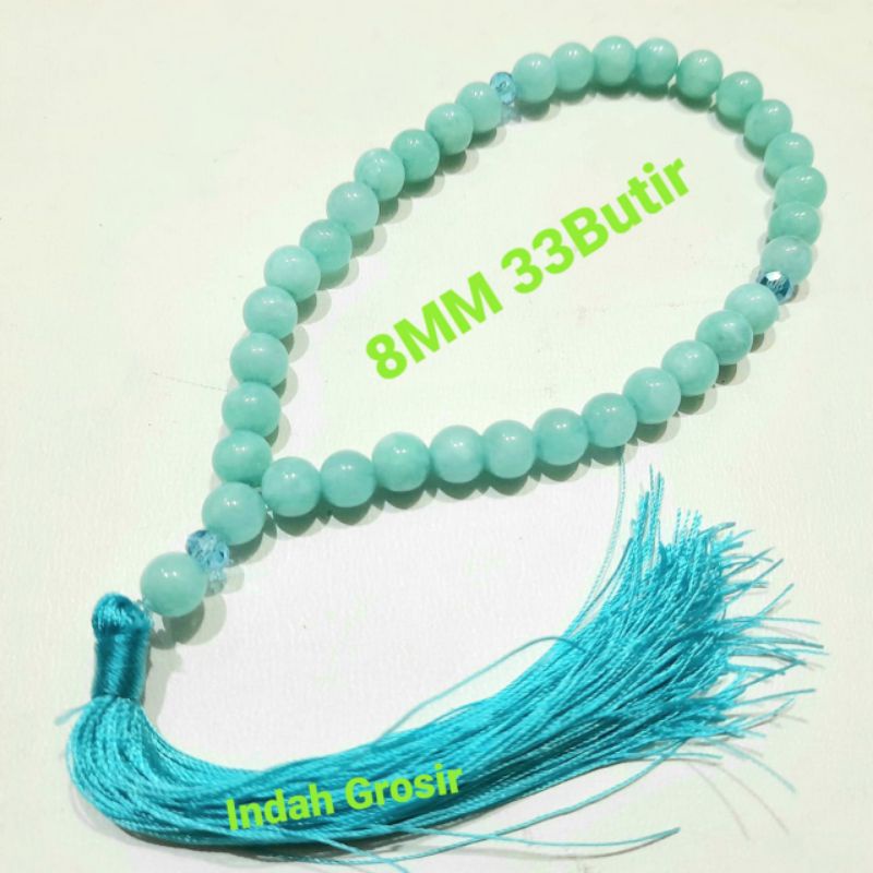 TASBIH BATU NATURAL AQUAMARINE VARIAN 33BUTIR 99BUTIR 8MM 10MM ORIGINAL