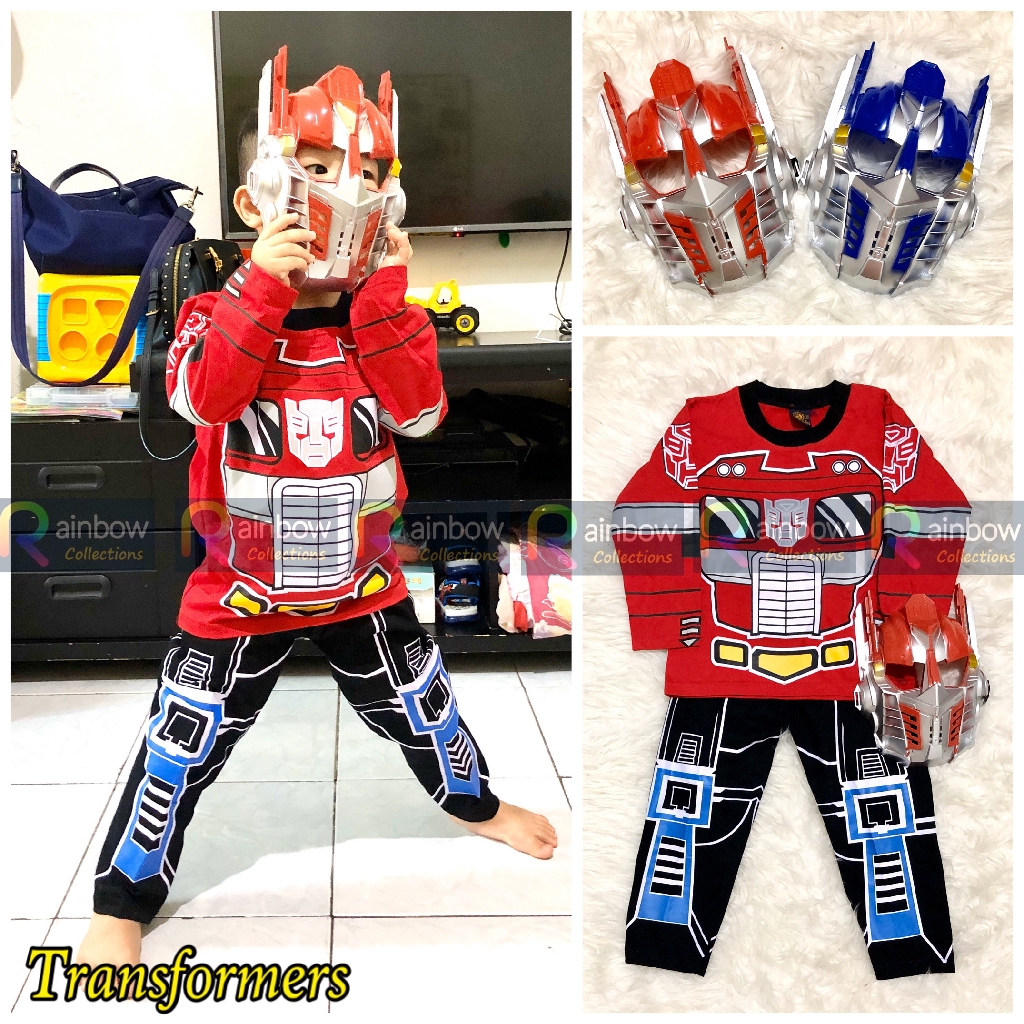 SETELAN ANAK KOSTUM (SABLON) + TOPENG SUPERHERO TRANSFORMERS