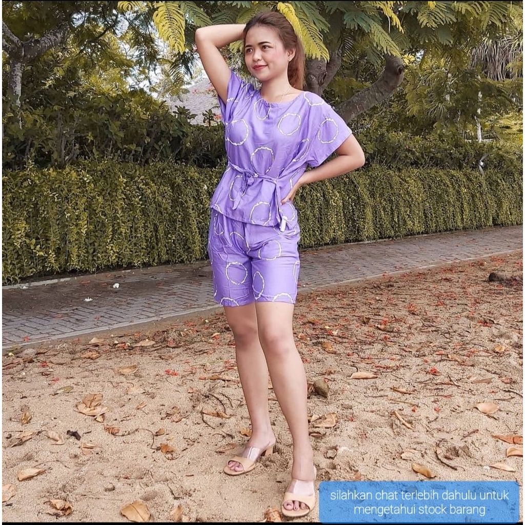 SETELAN / STELAN CELANA PENDEK RAYON WANITA FASHION ONE SET PIYAMA