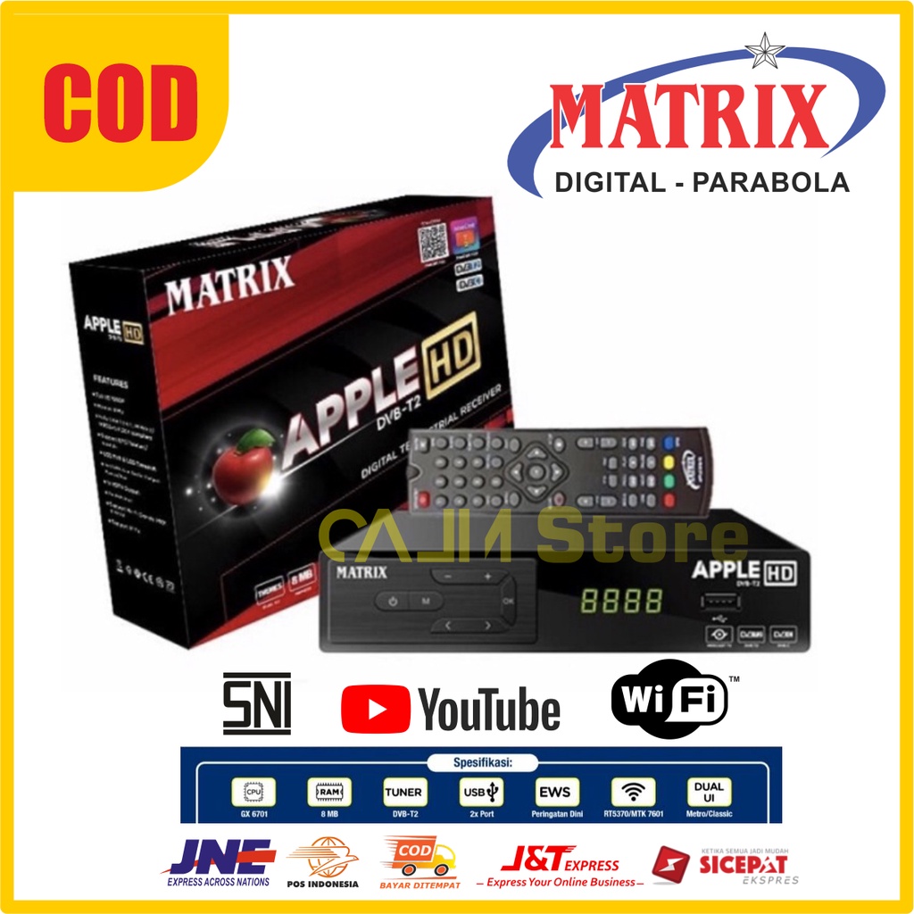 STB SETOP SET TOP BOX RECEIVER DVB T2 TV DIGITAL MATRIX GARUDA APPLE HD MERAH