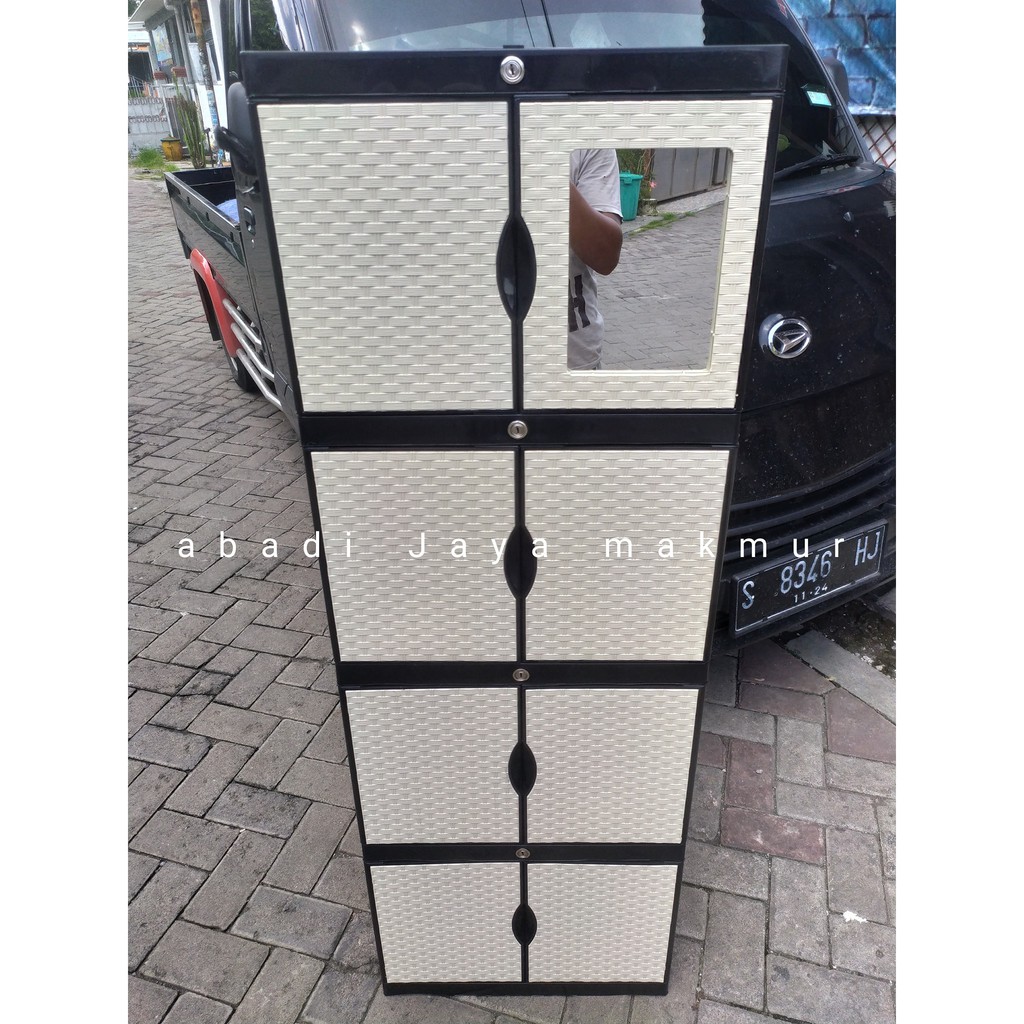 lemari plastik kaca aquose mini / lemari plastik 4 susun kunci / lemari plastik surabaya