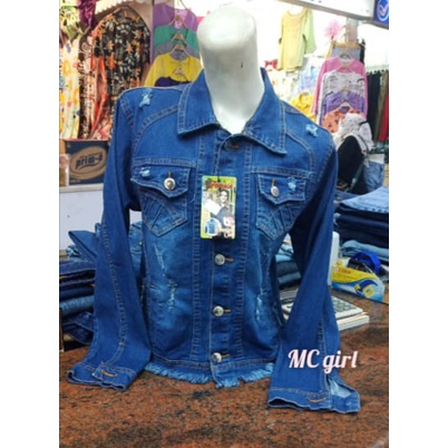 MC girl - Jaket Jeans Sobek Rawis Wanita / Jaket Lepis Ripped Rumbai Warna Biru Tua Cewek / Jacket Denim Koyak Dark Blue Cewe / Outer Riped Fashion Terbaru