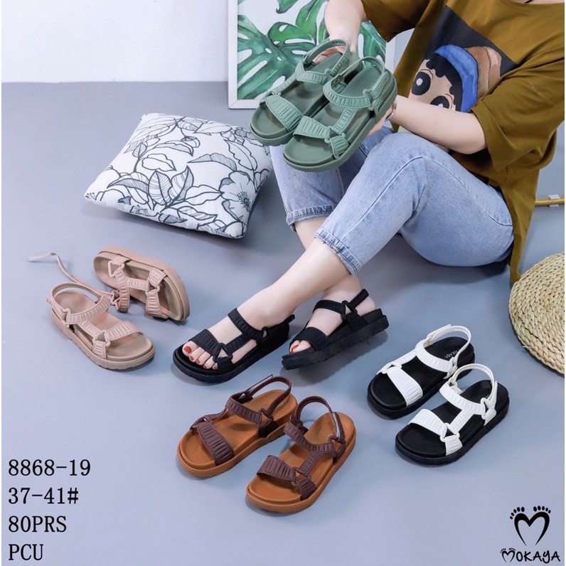 Sandal Let Gunung Jelly Wanita Tali Sambung Kerut Segitiga Import Mokaya / Size 37-41 ( 8868-B1/8868-2Ah)