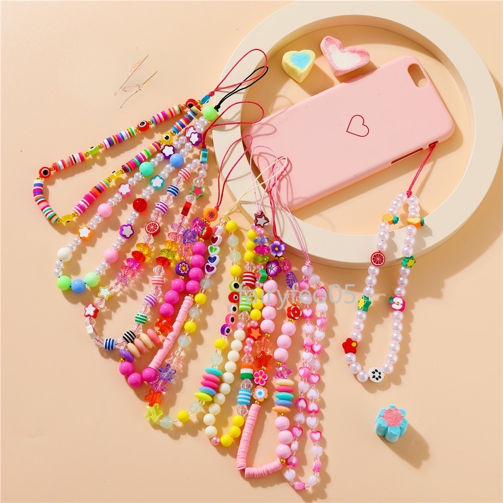 2021 New Strap Lanyard Colorful Smile Pearl Soft Pottery Rope Hanging Cord for Women