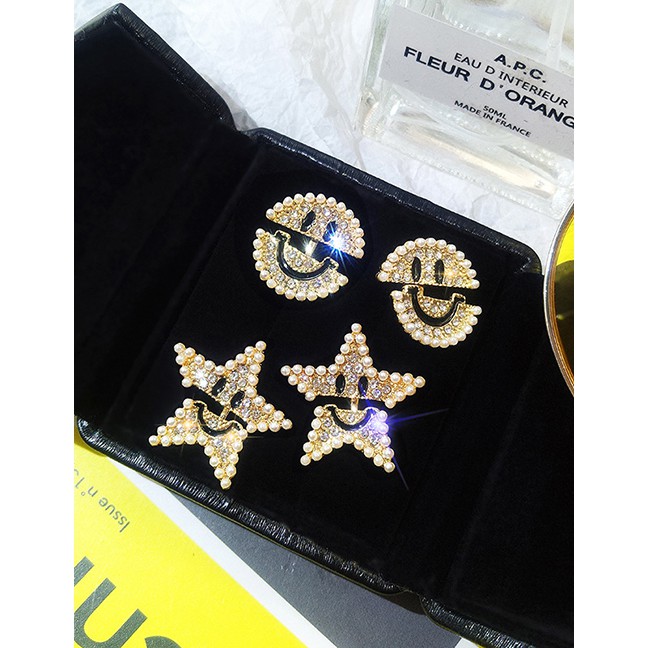 LRC Anting Tusuk Fashion Round Smiley Face S925 Sterling Silver Needle Star Smiley Earrings F49991