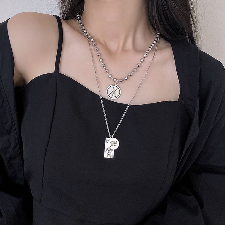 Gaya Korea retro punk kalung dingin ins selebriti Internet hip-hop aksesoris pribadi double-layer li