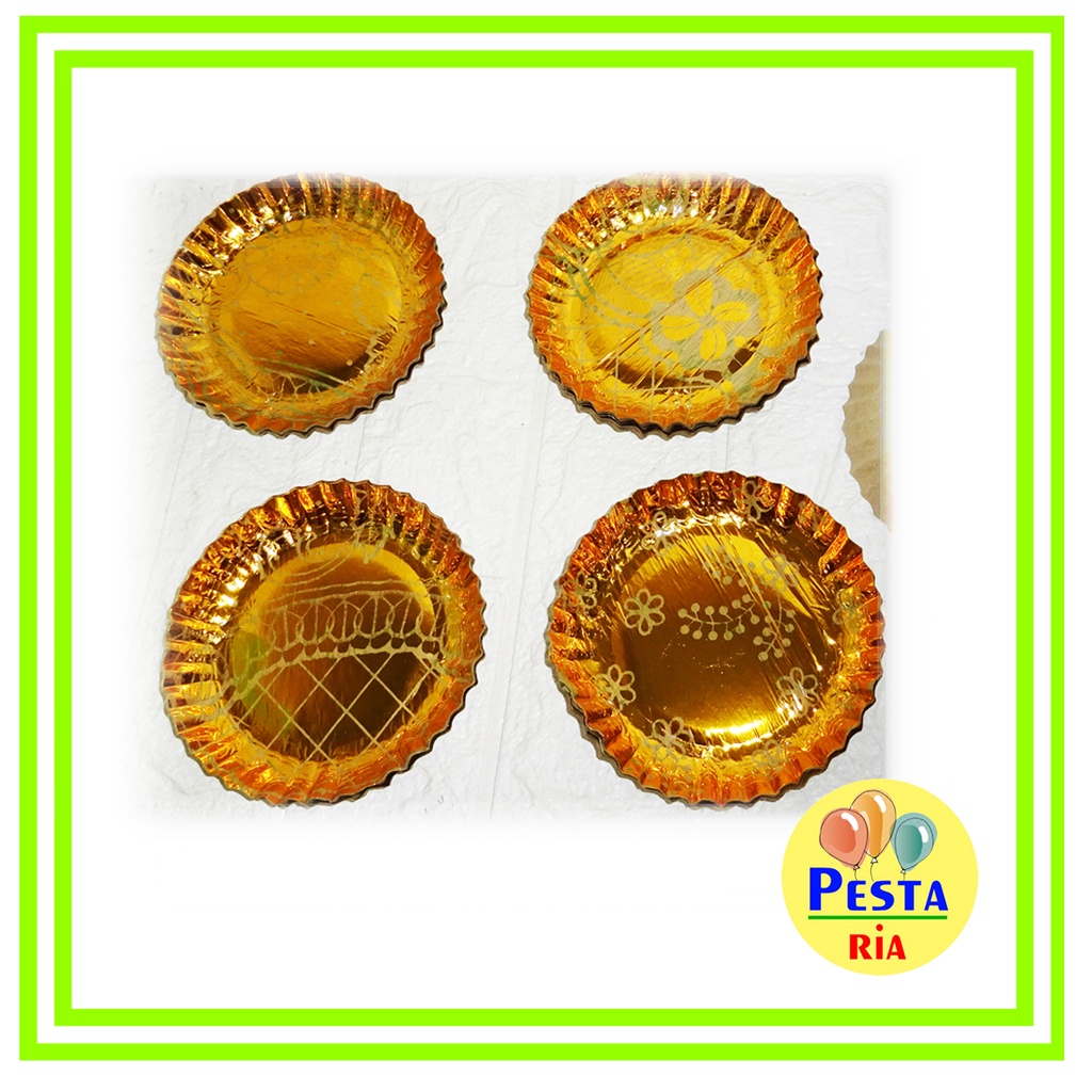 Murah (10Pcs) Piring bulat kue ulang tahun motif Coklat (Gold), piring kue tart kertas