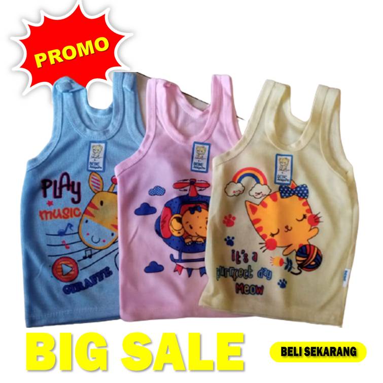 6 PCS Singlet Kaos Kutung Bebe Warna Bermotif Kartun Kaos Dalam Anak SNI-Yukensi-Bayi-1 - 8 tahun