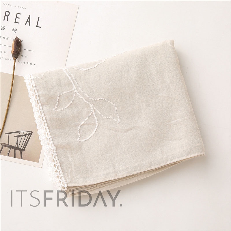 ITSFRIDAY NEVA Scarf - Premium Pashmina Shawl Selendang Syal Pasmina Hijab Import Motif Lace Renda Bordir Bunga Nude Cream