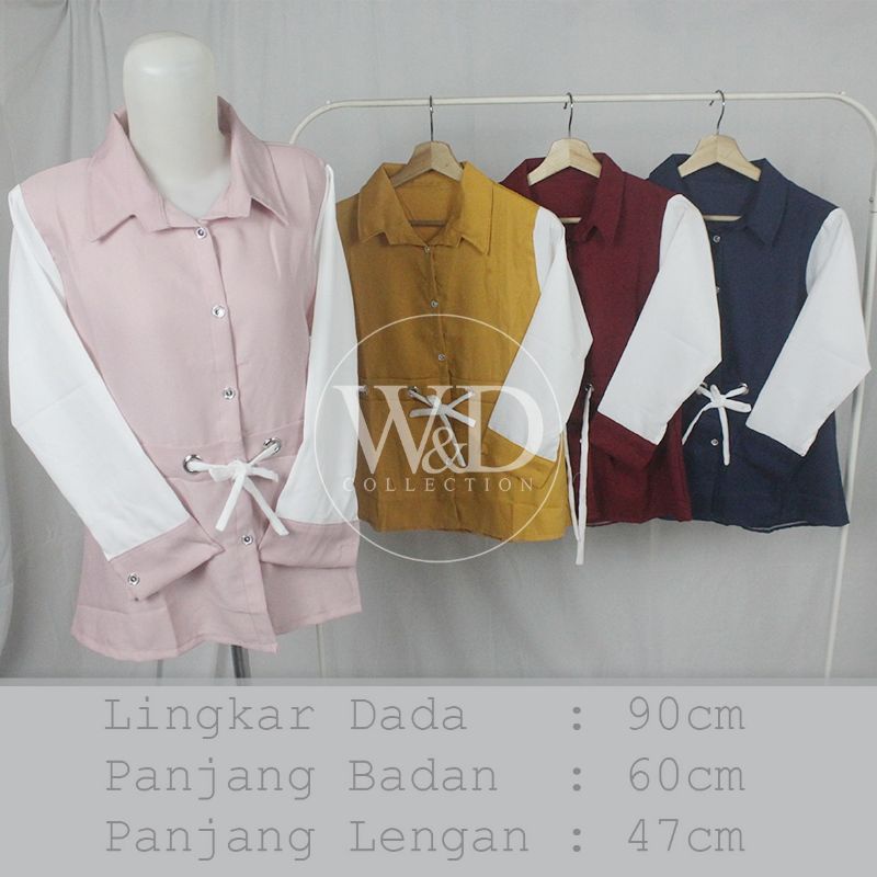 Kemeja Wanita Casual Blouse Basic Polos Kombinasi Warna Lengan Panjang Kekinian Motif Korean Style